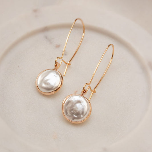 Eilidh Flat Pearl Drop Earrings - Gold