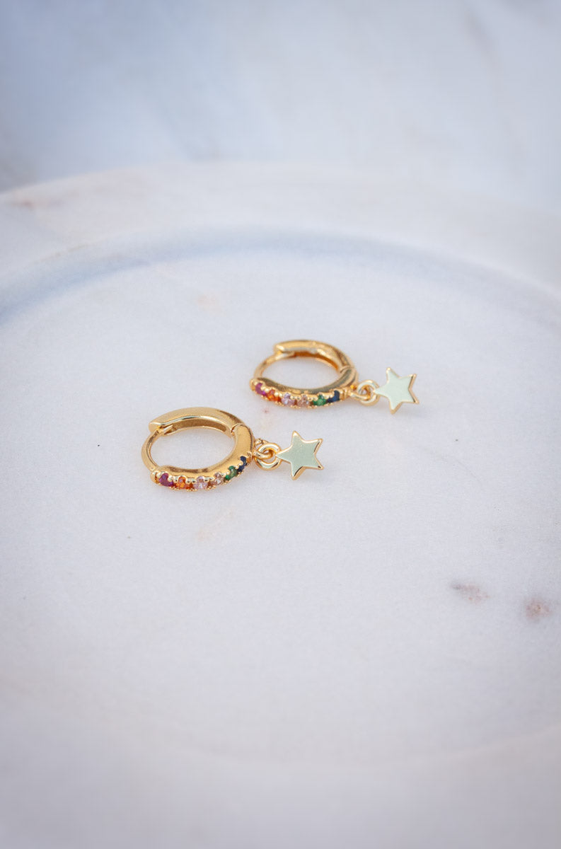 Sterling Silver Rainbow Star Mini Hoops