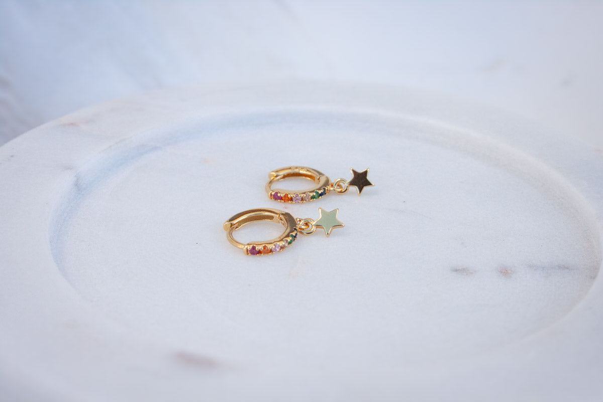 Sterling Silver Rainbow Star Mini Hoops