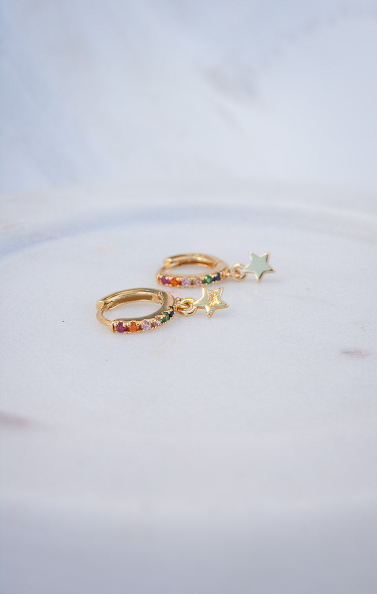 Sterling Silver Rainbow Star Mini Hoops