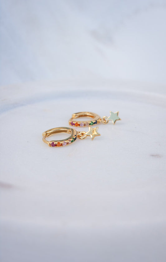 Sterling Silver Rainbow Star Mini Hoops