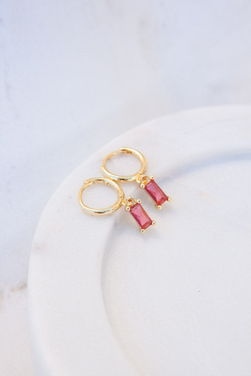 Sterling Silver Pink Stone Mini Hoops