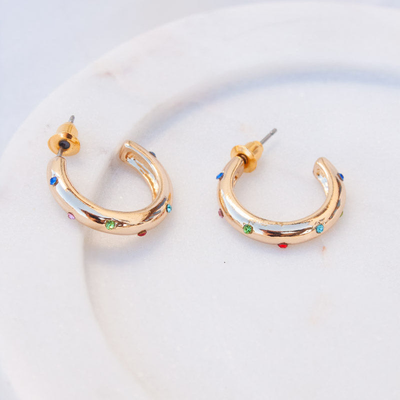 Ginette Rainbow Stones Small Hoop Earrings