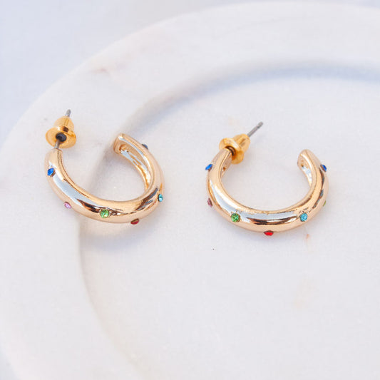 Ginette Rainbow Stones Small Hoop Earrings
