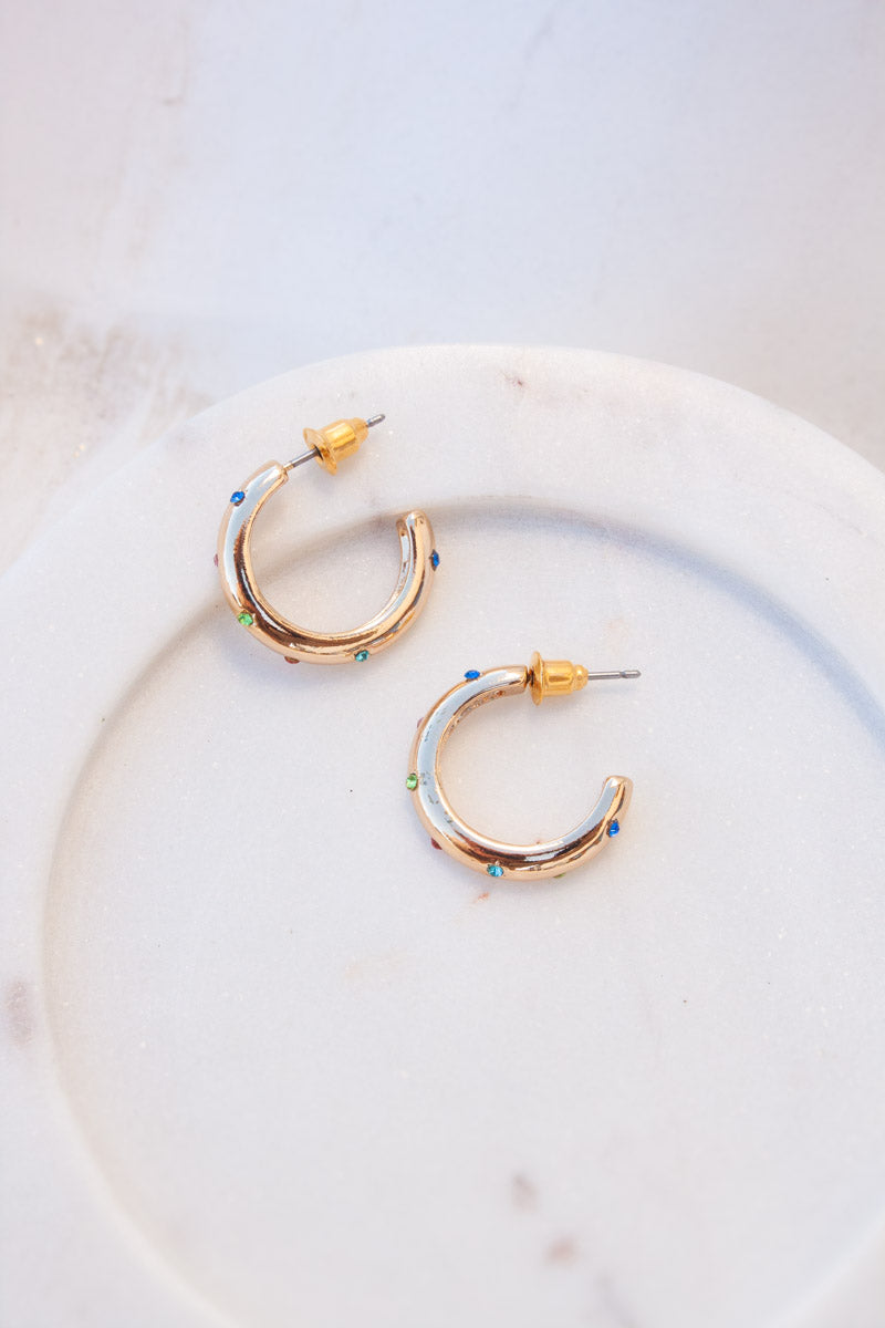 Ginette Rainbow Stones Small Hoop Earrings