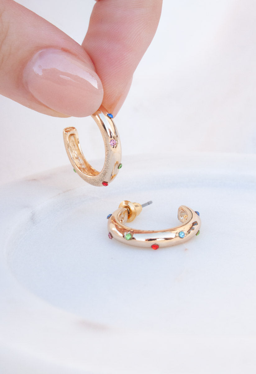 Ginette Rainbow Stones Small Hoop Earrings