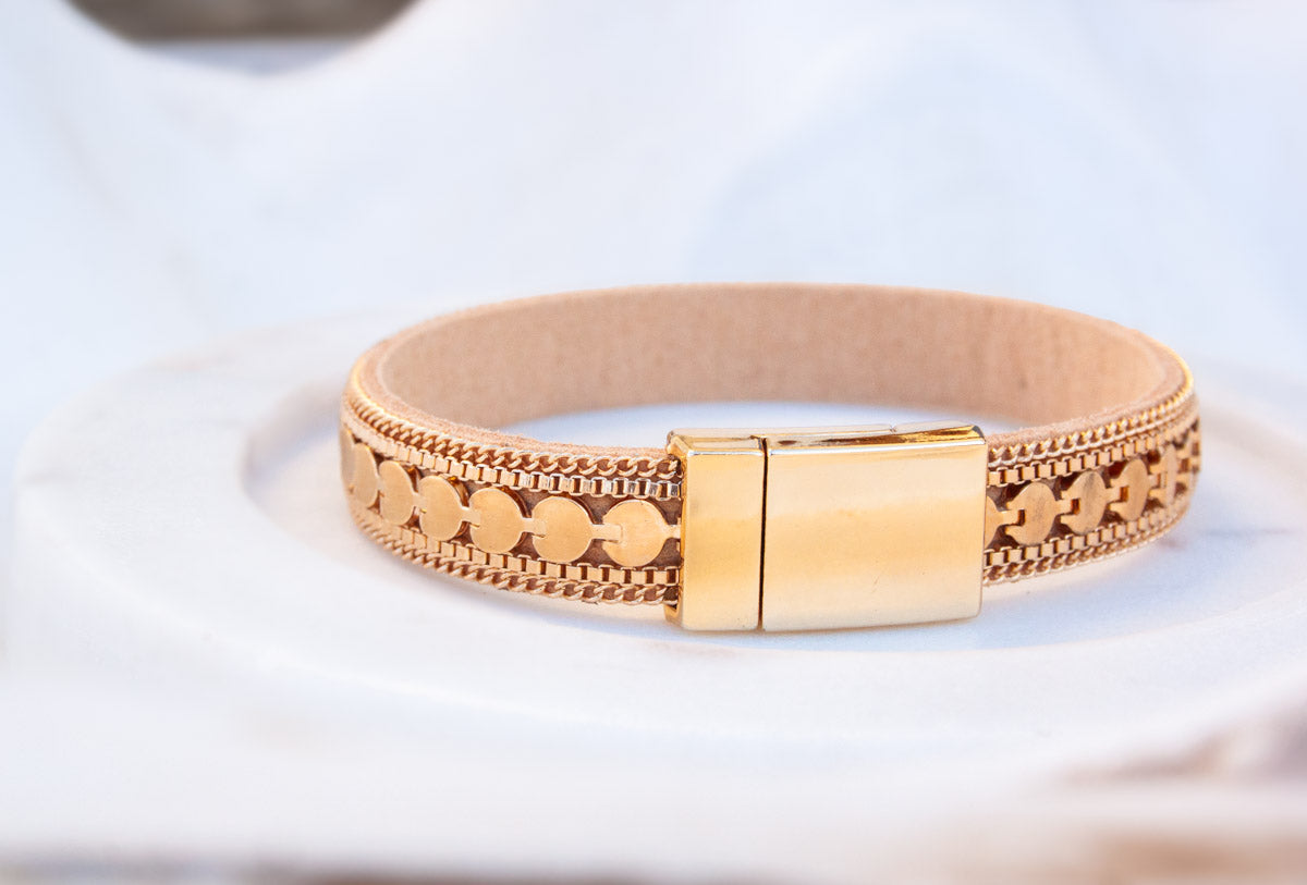 Linked Disc and Chain Magnetic Bracelet - Caramel Gold