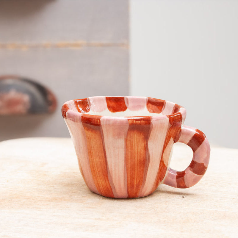 Nini Espresso Cup, Stoneware - Pink & Red Stripe