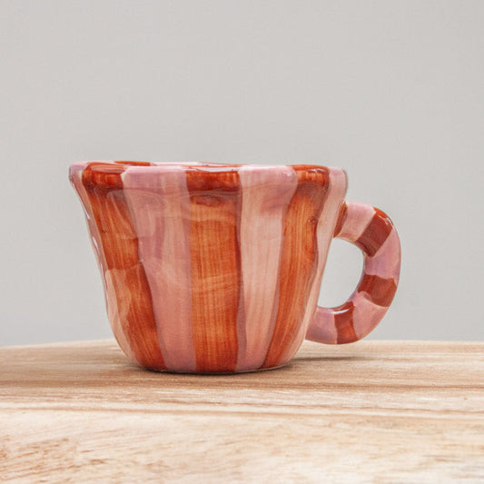 Nini Espresso Cup, Stoneware - Pink & Red Stripe