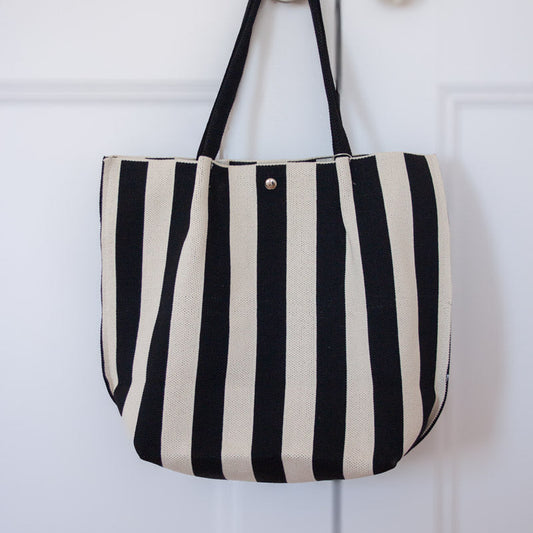 Stripe Canvas Tote Bag - Black