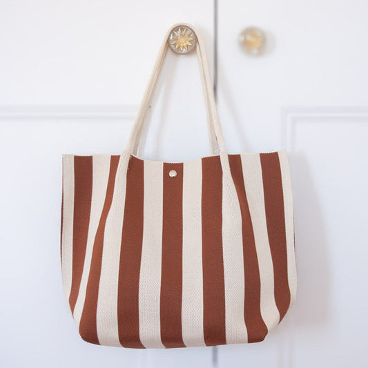 Stripe Canvas Tote Bag - Brown