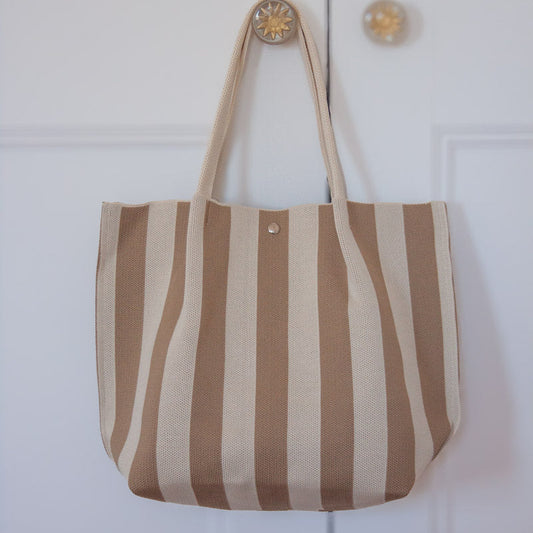Stripe Canvas Tote Bag - Beige