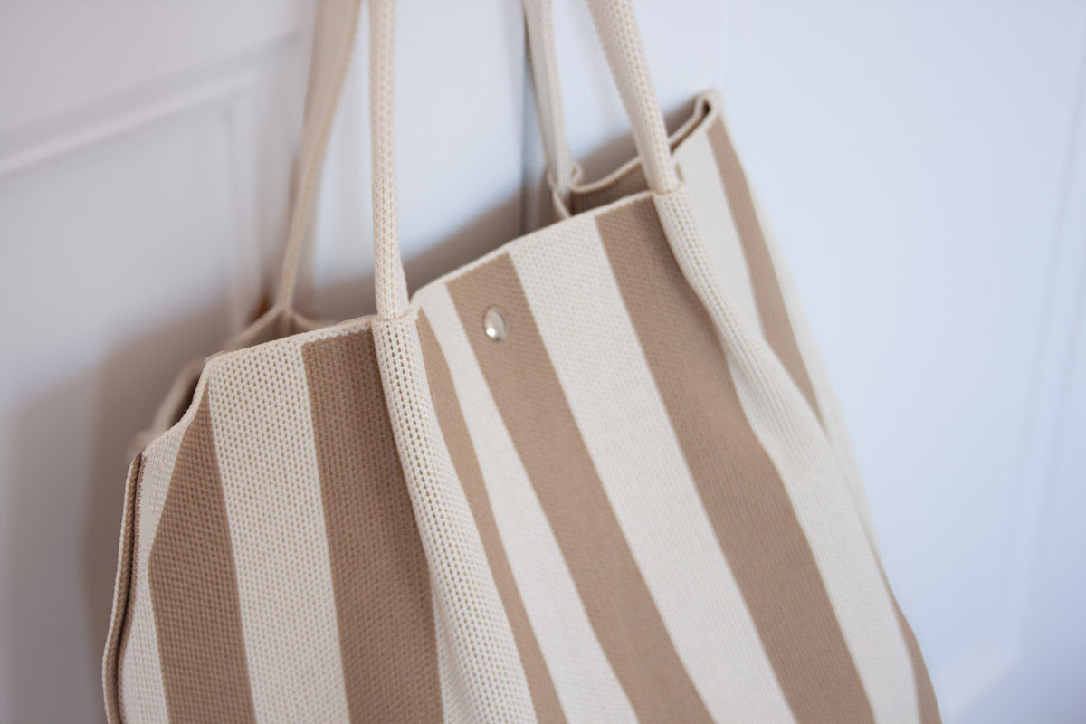 Stripe Canvas Tote Bag - Beige