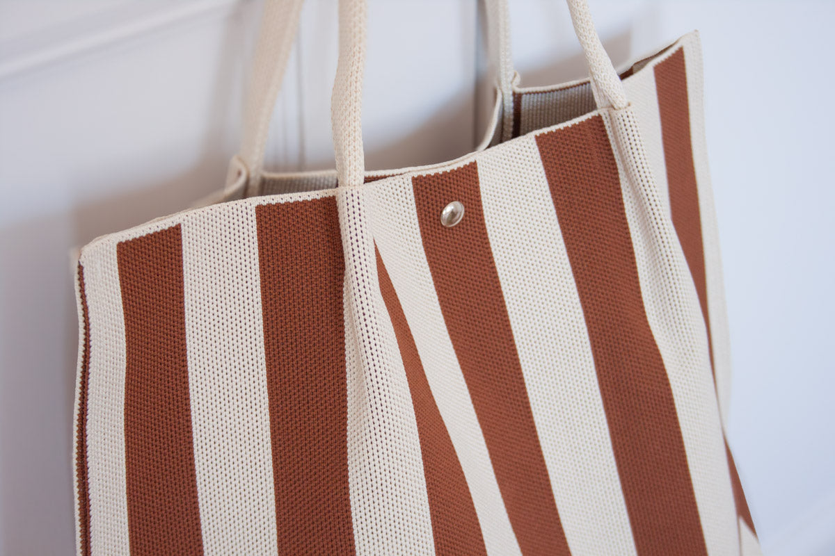 Stripe Canvas Tote Bag - Brown