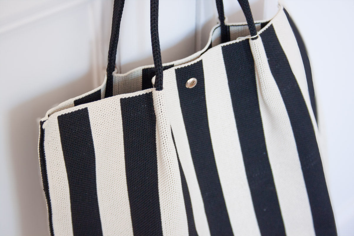Stripe Canvas Tote Bag - Black