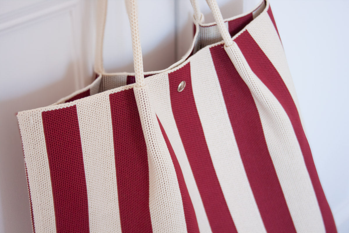 Stripe Canvas Tote Bag - Red