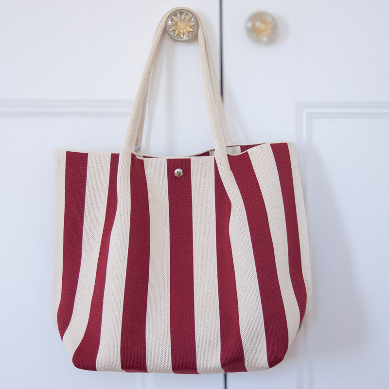 Stripe Canvas Tote Bag - Red
