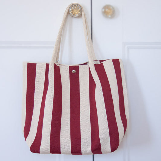 Stripe Canvas Tote Bag - Red