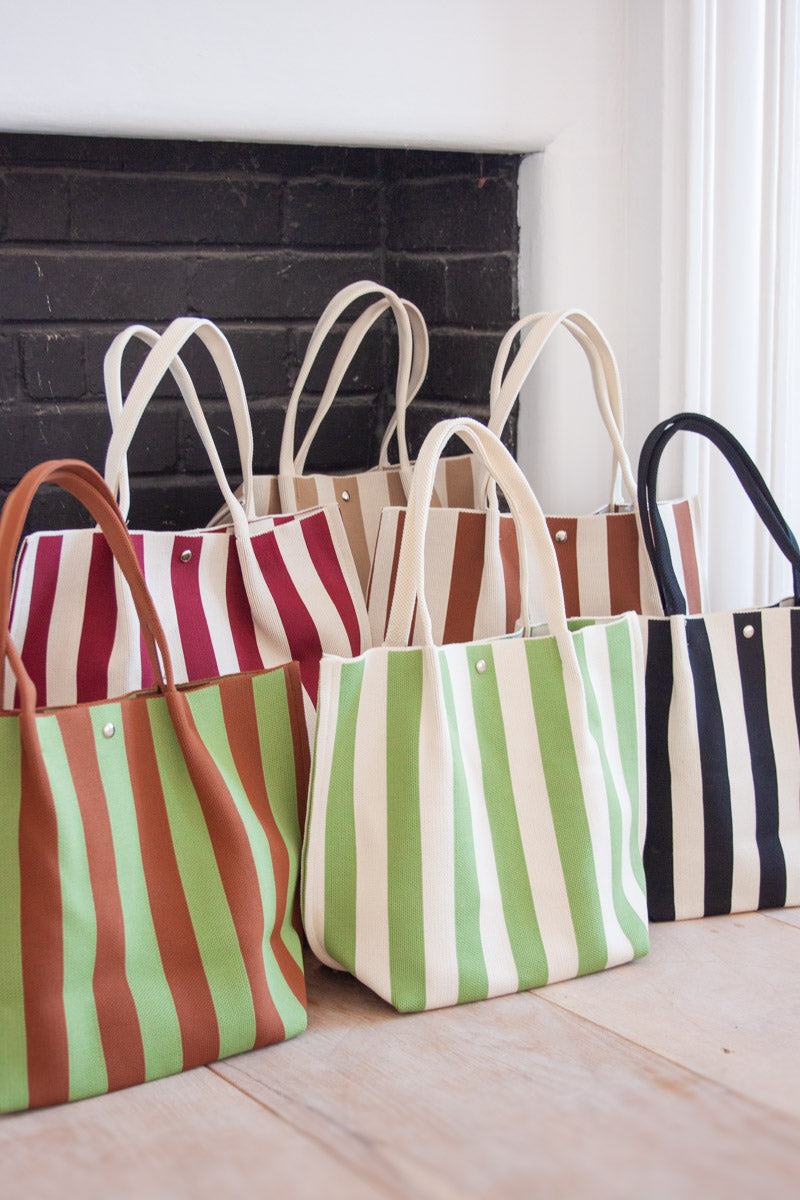 Stripe Canvas Tote Bag - Beige