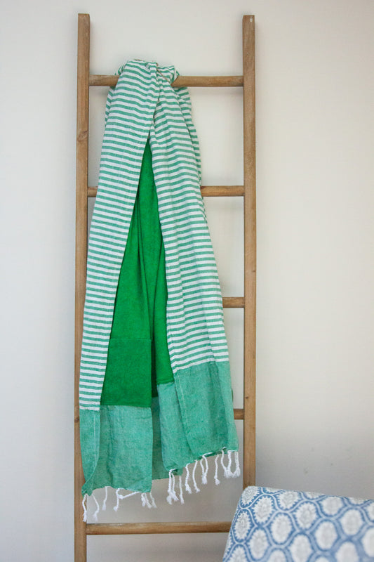 Green Striped Spa Towel (with pocket)
