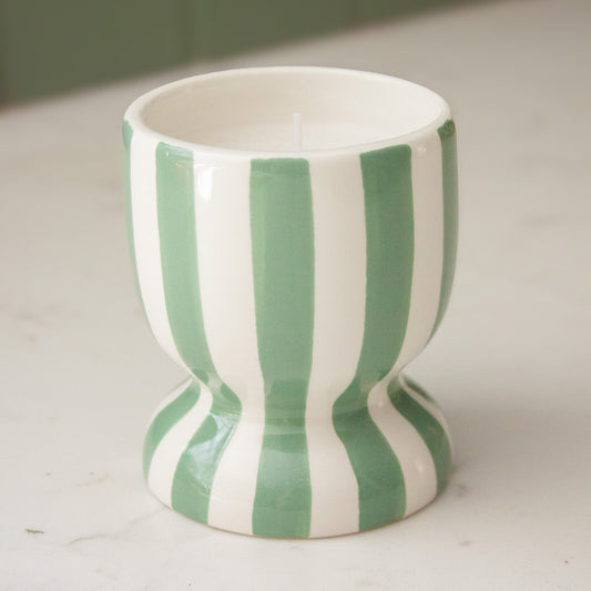 Green Striped Ceramic Candle