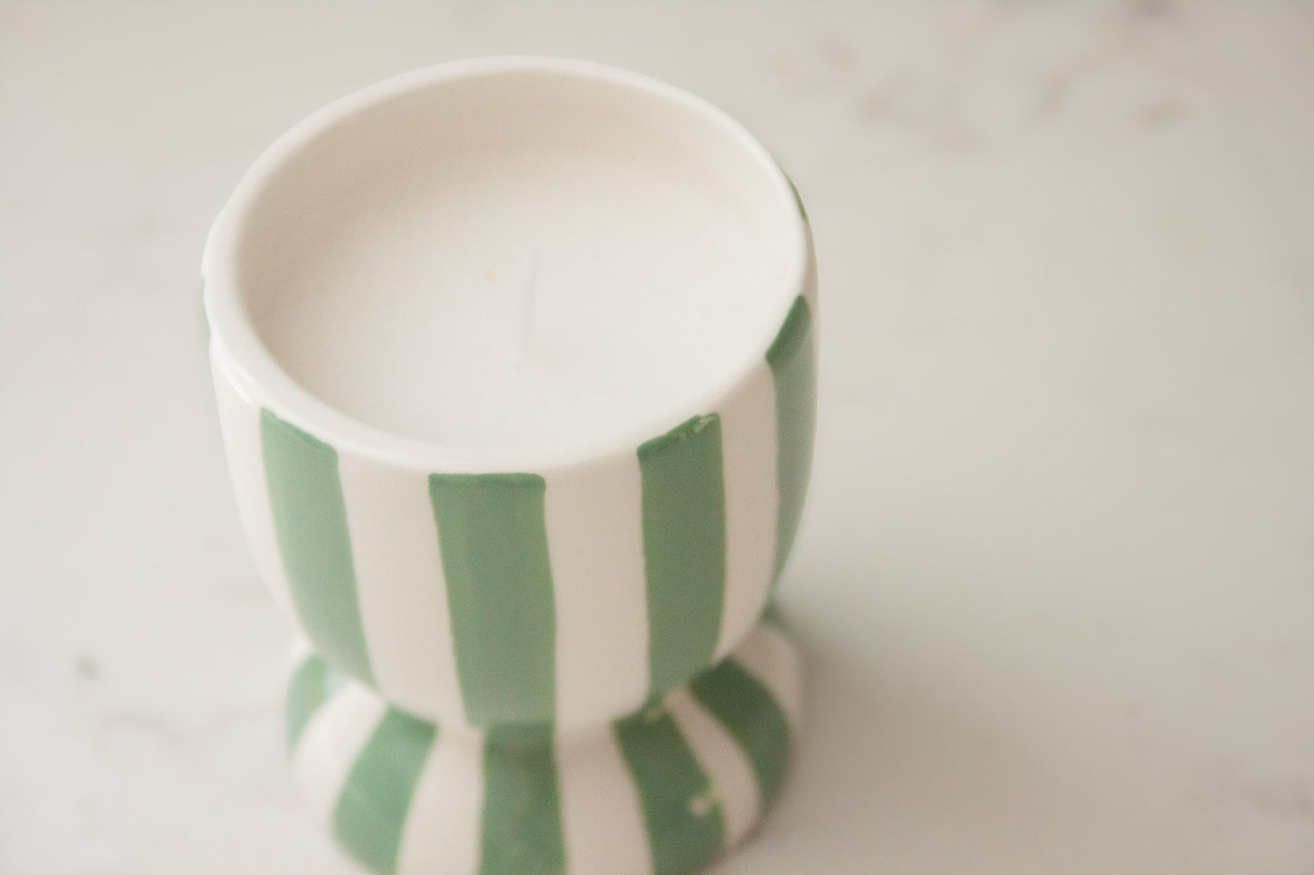 Green Striped Ceramic Candle