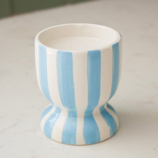 Blue Striped Ceramic Candle