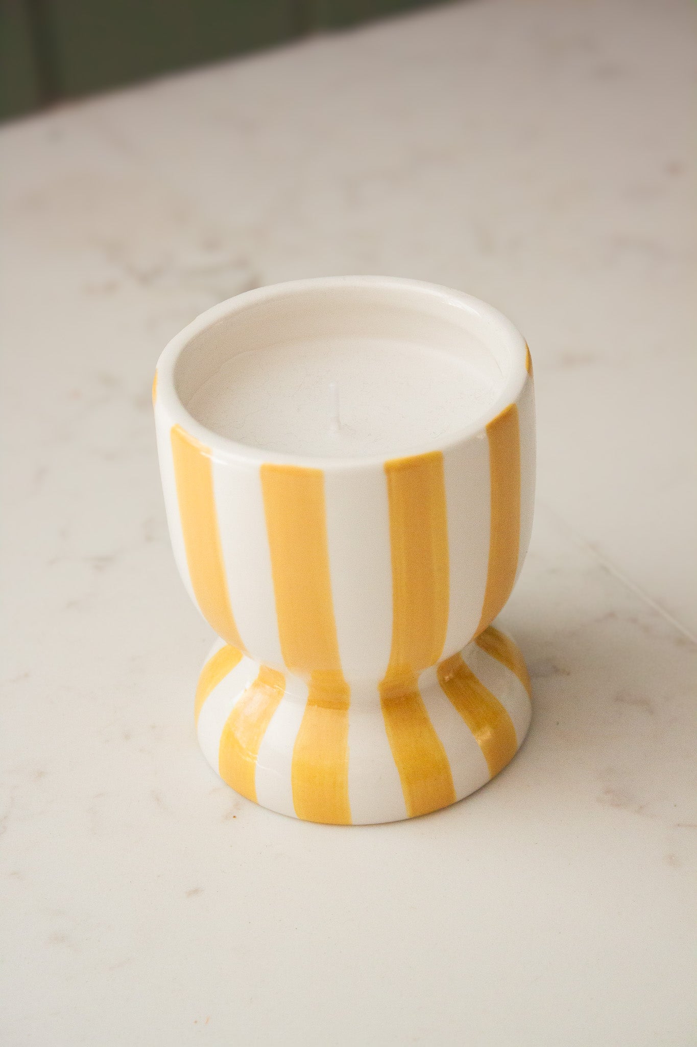 Yellow Striped Ceramic Candle