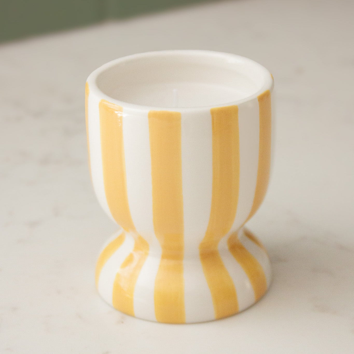 Yellow Striped Ceramic Candle