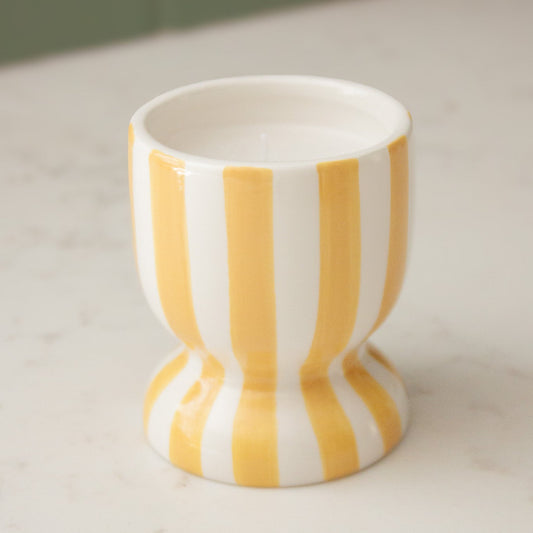 Yellow Striped Ceramic Candle