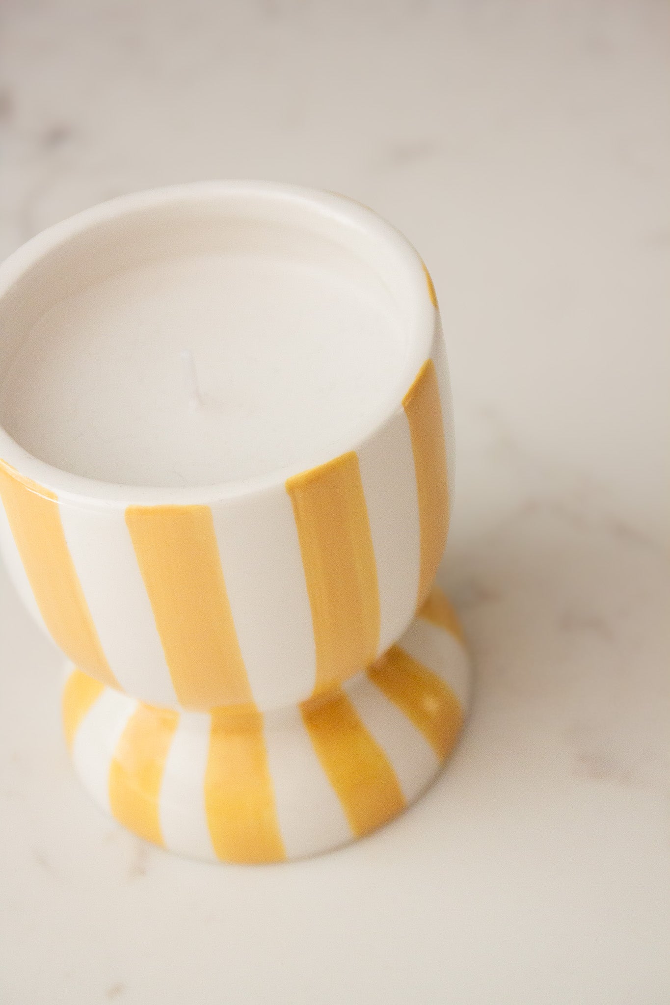 Yellow Striped Ceramic Candle