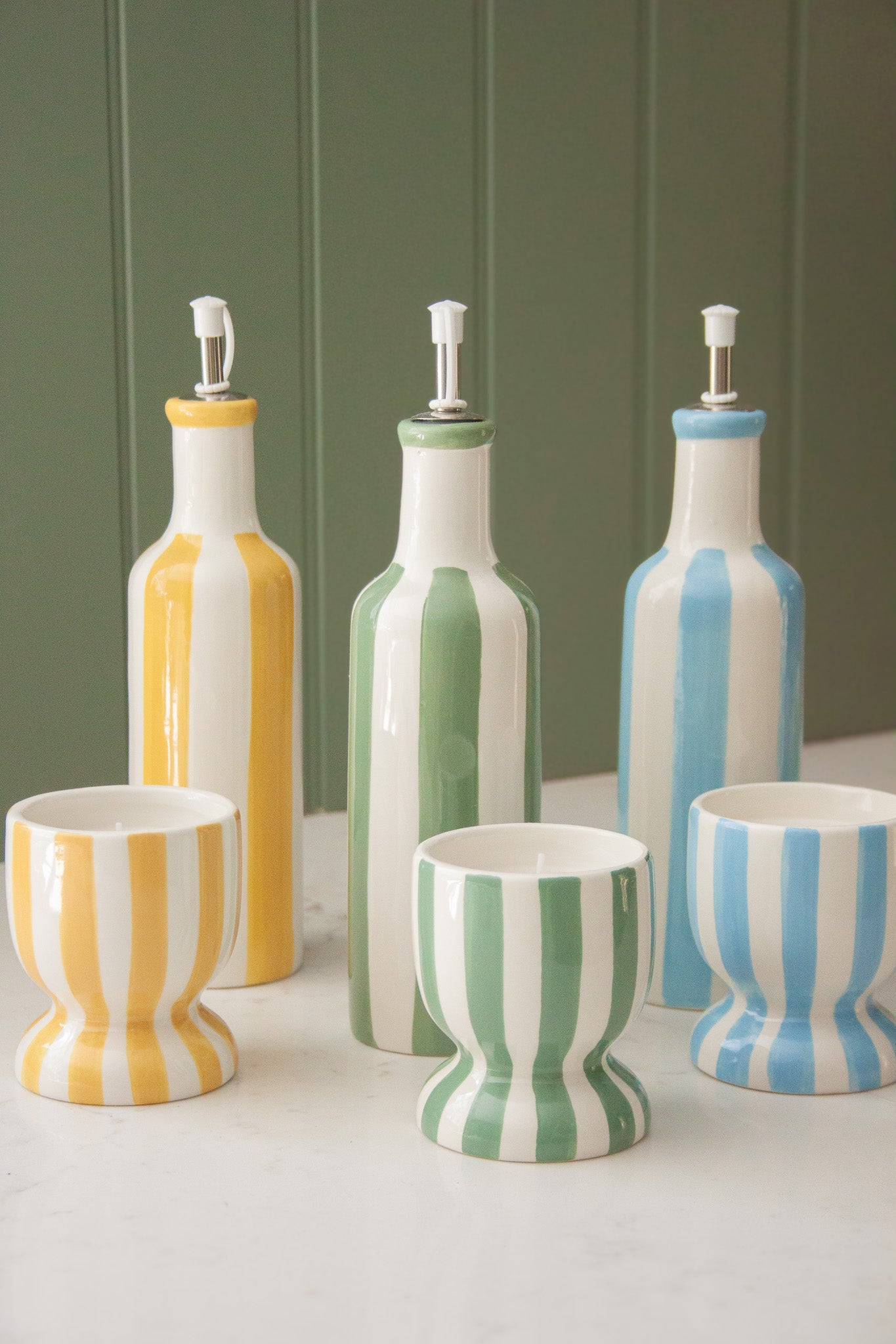 Blue Striped Ceramic Oil Decanter