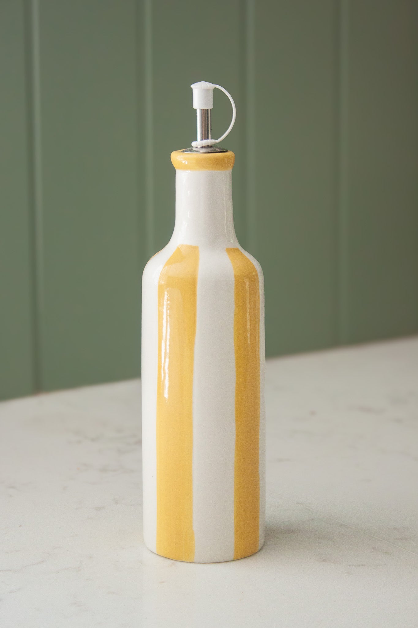 Yellow Striped Ceramic Oil Decanter
