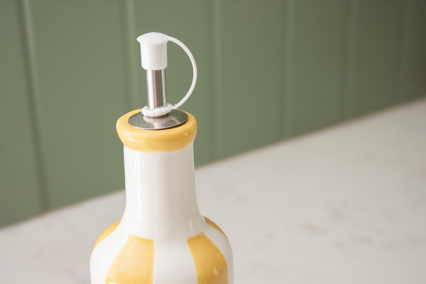 Yellow Striped Ceramic Oil Decanter