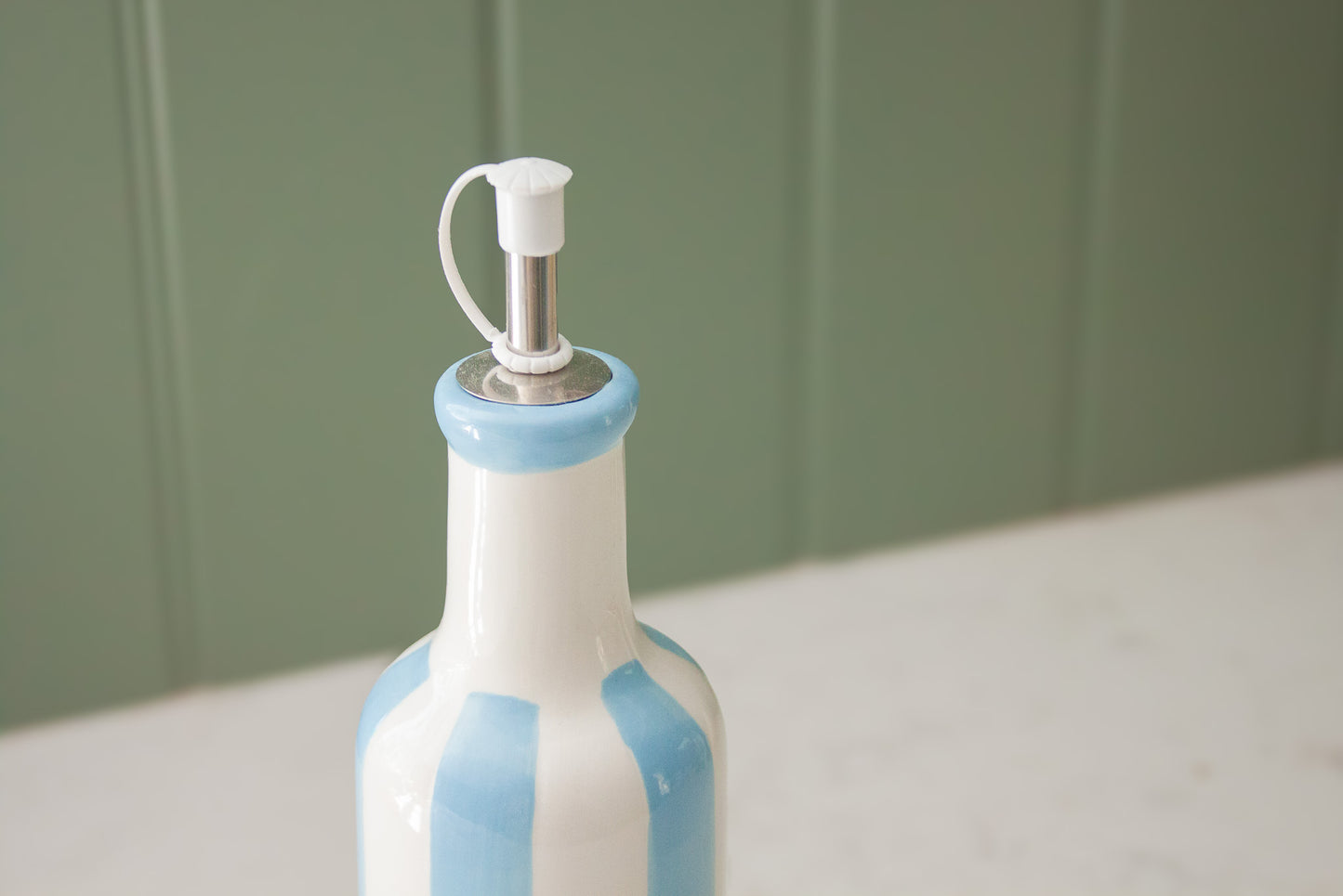 Blue Striped Ceramic Oil Decanter