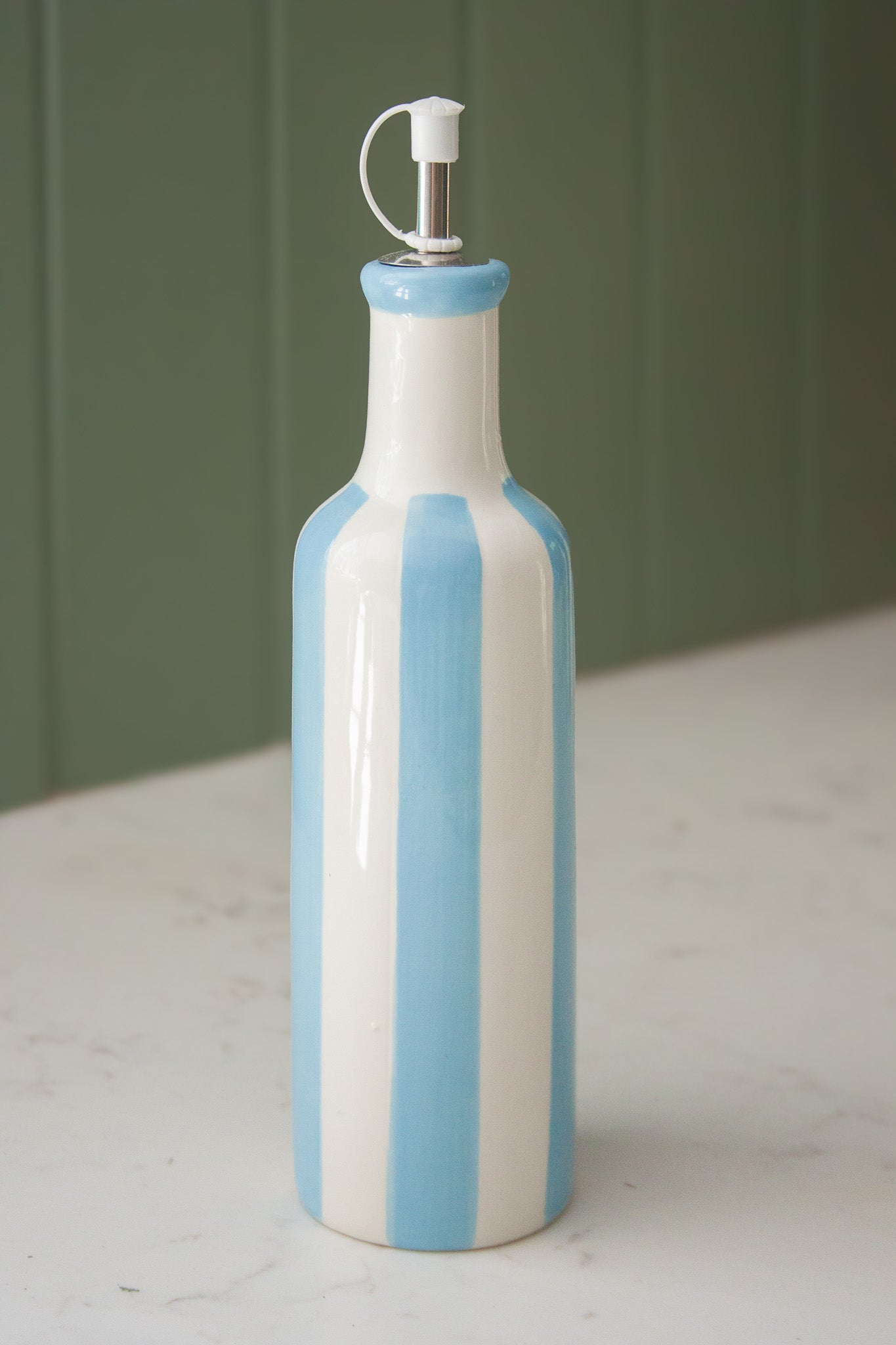 Blue Striped Ceramic Oil Decanter