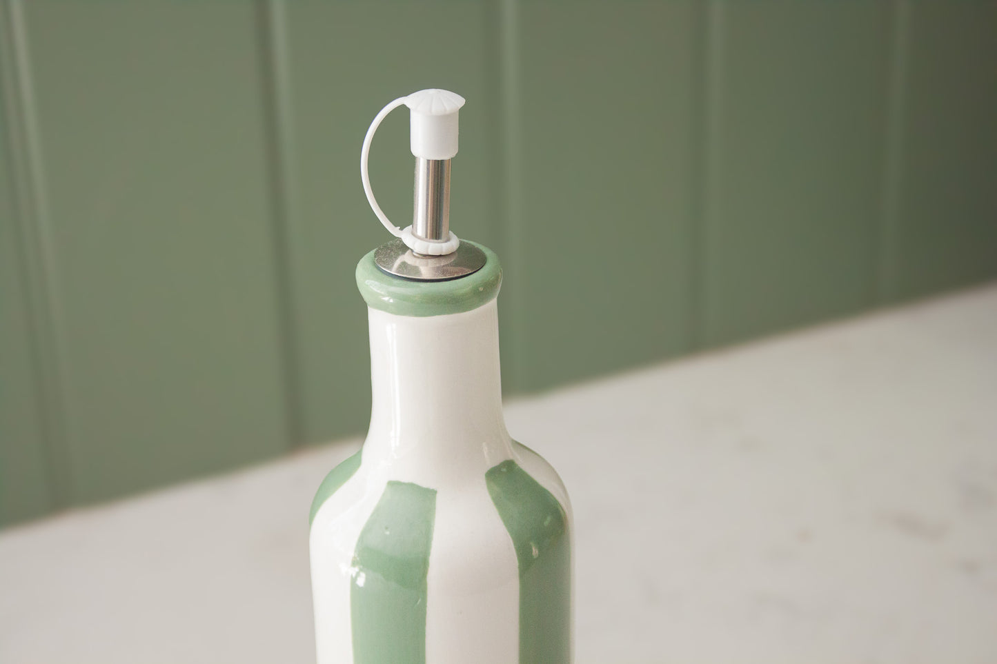 Green Striped Ceramic Oil Decanter