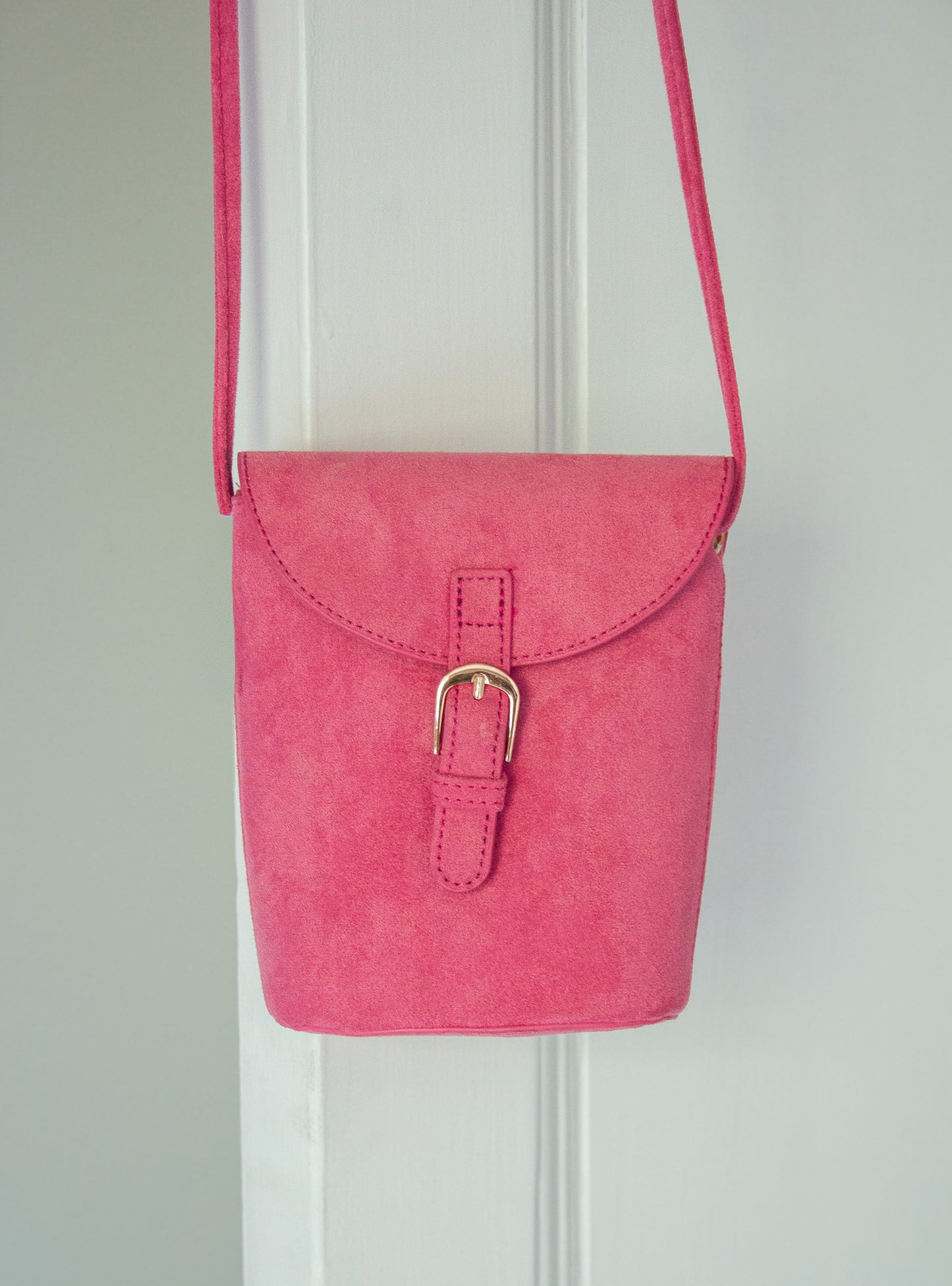 Pink Faux Suede Crossbody Bag