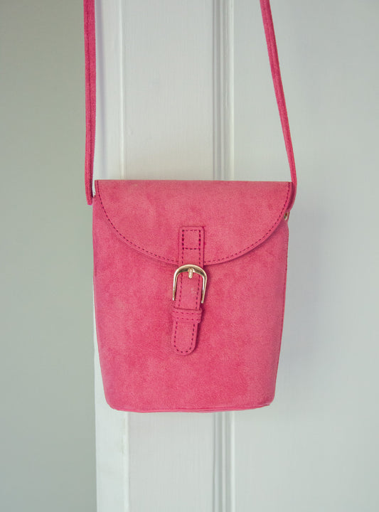 Pink Faux Suede Crossbody Bag