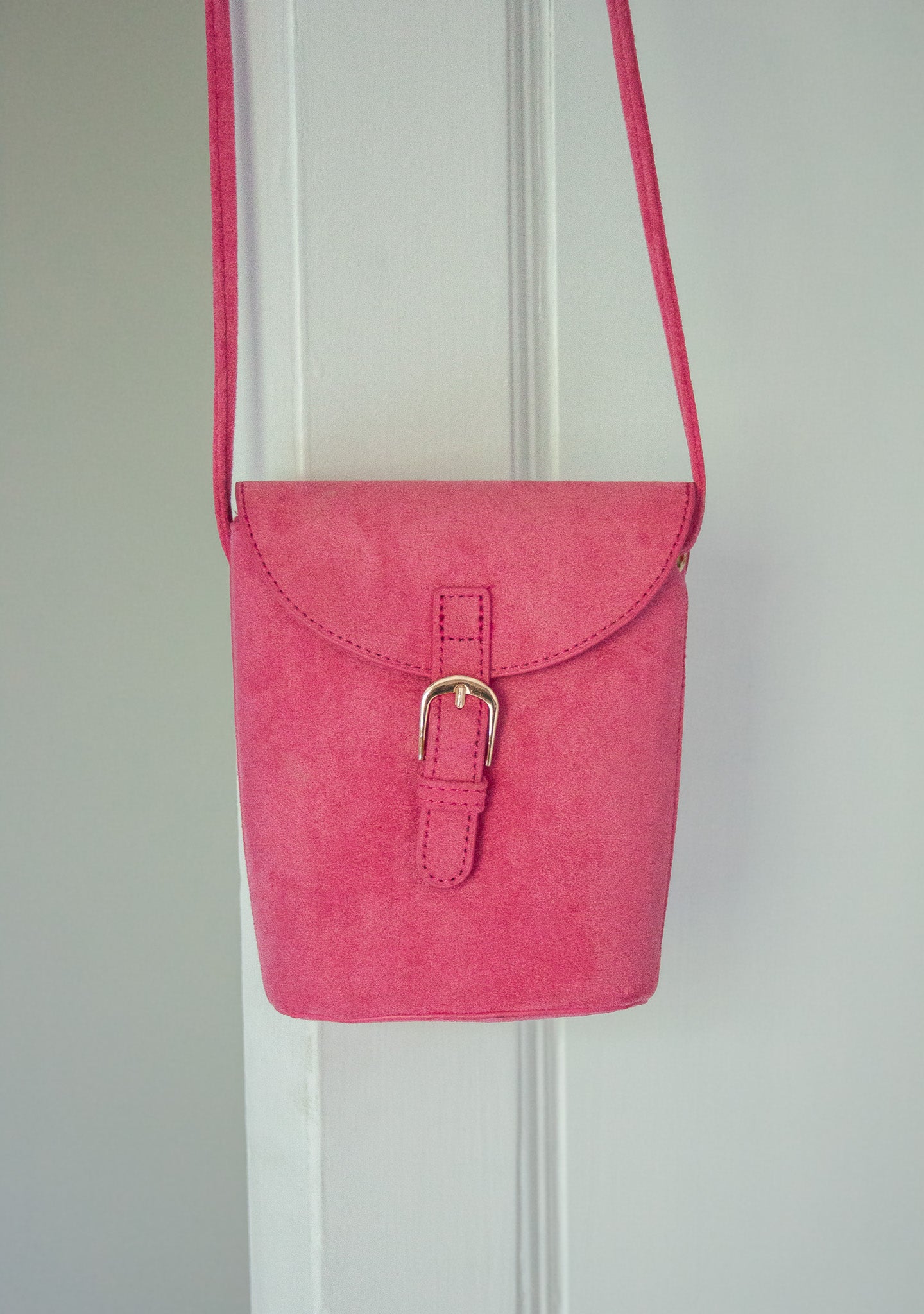 Pink Faux Suede Crossbody Bag
