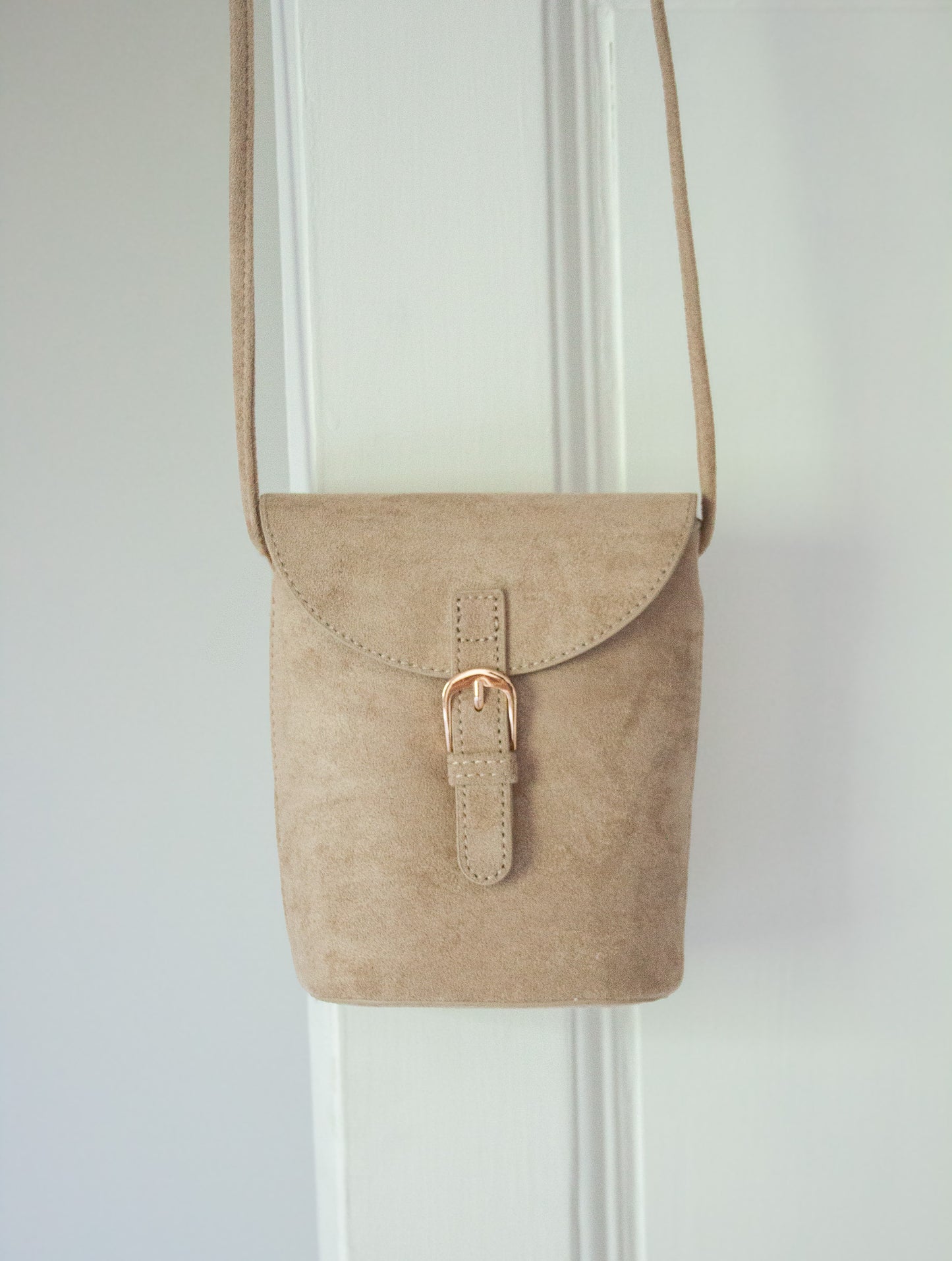 Taupe Faux Suede Crossbody Bag