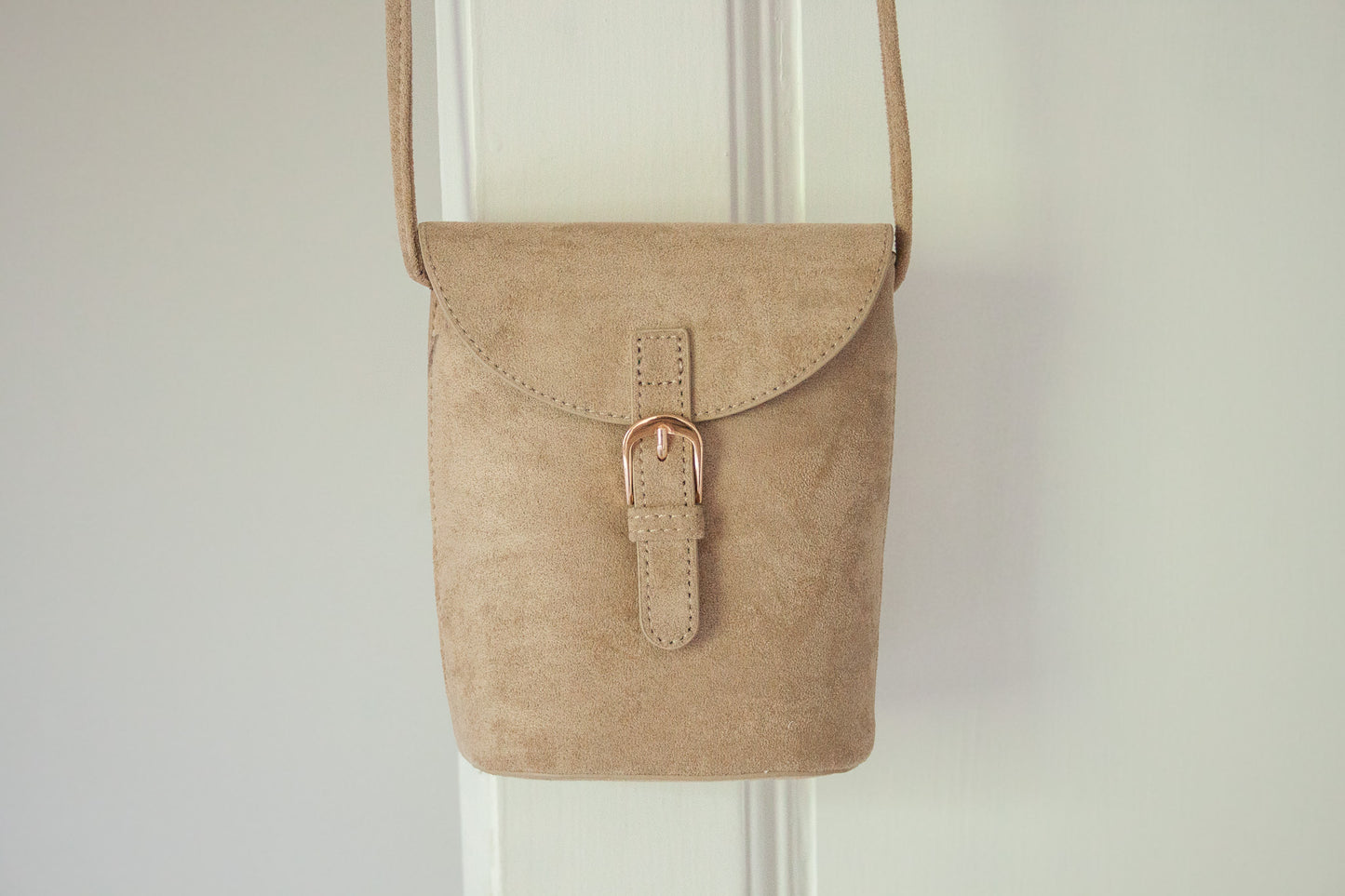 Taupe Faux Suede Crossbody Bag