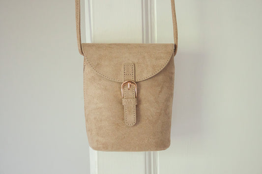 Taupe Faux Suede Crossbody Bag
