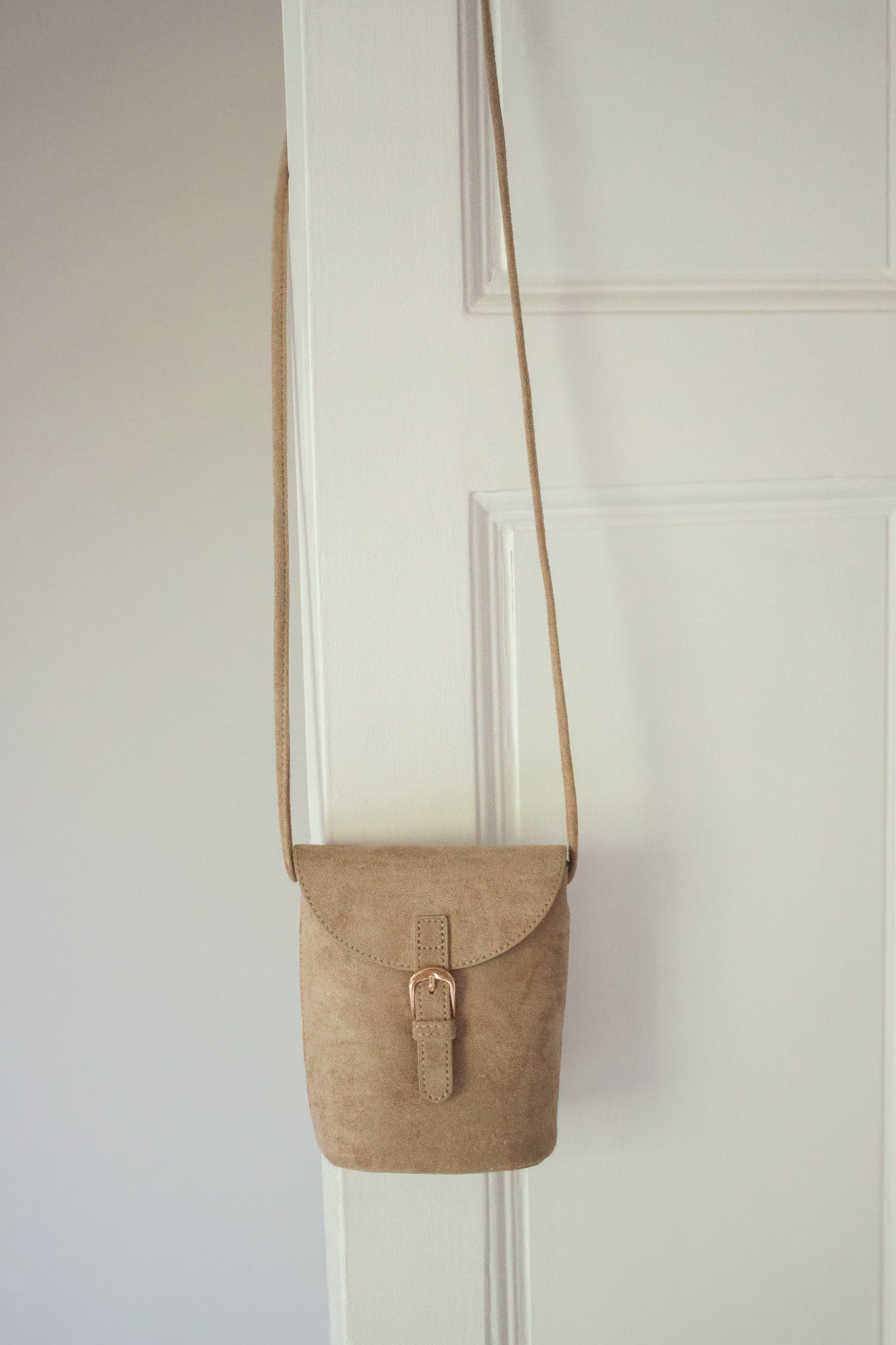 Taupe Faux Suede Crossbody Bag
