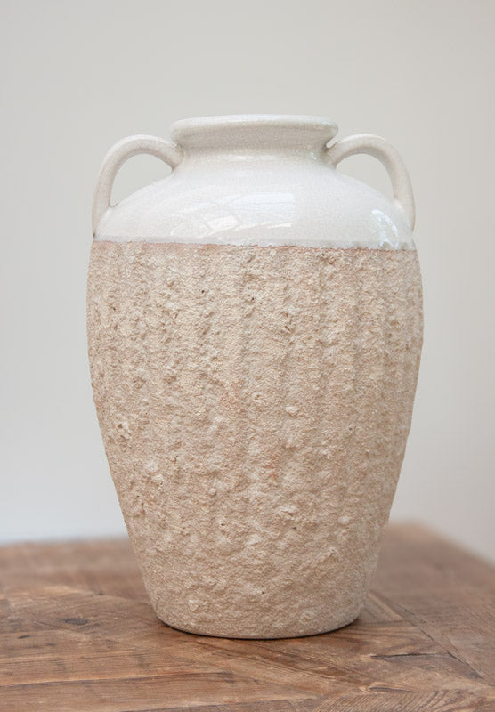 Large White Two-Handled Stoneware Vase