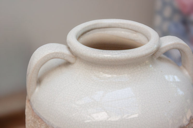 Large White Two-Handled Stoneware Vase