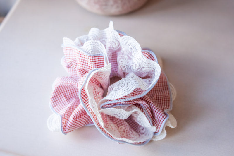 Plaid & Lace Patchwork Hair Scrunchie