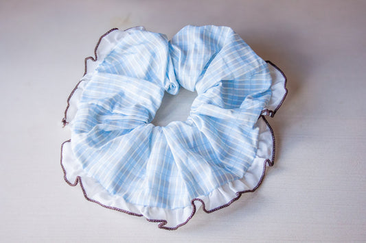 Oversized Frilled Plaid Hair Scrunchie