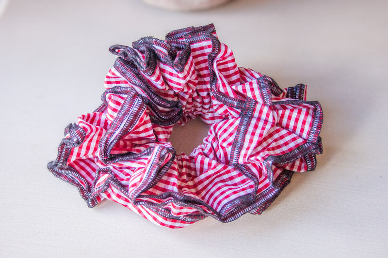 Red Gingham Frilled Hair Scrunchie