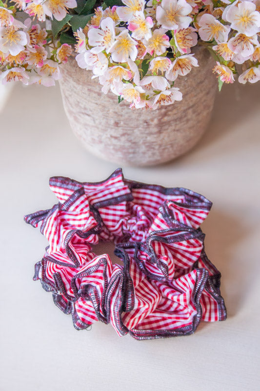 Red Gingham Frilled Hair Scrunchie